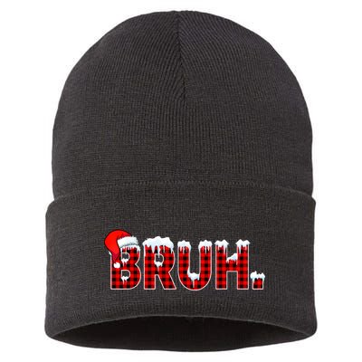 Bruh Funny Christmas Plaid Teens Xmas Pajamas Sustainable Knit Beanie