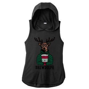 Brewdolph Funny Christmas Reindeer Holiday Coffee Great Gift Ladies PosiCharge Tri-Blend Wicking Draft Hoodie Tank