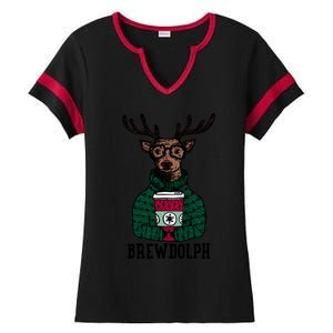 Brewdolph Funny Christmas Reindeer Holiday Coffee Great Gift Ladies Halftime Notch Neck Tee