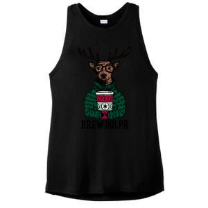 Brewdolph Funny Christmas Reindeer Holiday Coffee Great Gift Ladies PosiCharge Tri-Blend Wicking Tank