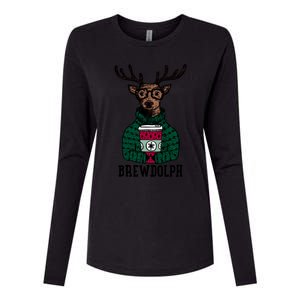 Brewdolph Funny Christmas Reindeer Holiday Coffee Great Gift Womens Cotton Relaxed Long Sleeve T-Shirt