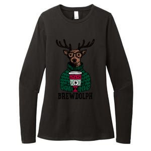 Brewdolph Funny Christmas Reindeer Holiday Coffee Great Gift Womens CVC Long Sleeve Shirt