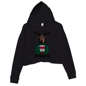 Brewdolph Funny Christmas Reindeer Holiday Coffee Great Gift Crop Fleece Hoodie