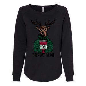 Brewdolph Funny Christmas Reindeer Holiday Coffee Great Gift Womens California Wash Sweatshirt