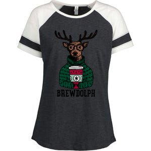 Brewdolph Funny Christmas Reindeer Holiday Coffee Great Gift Enza Ladies Jersey Colorblock Tee