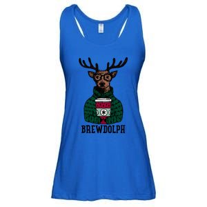 Brewdolph Funny Christmas Reindeer Holiday Coffee Great Gift Ladies Essential Flowy Tank