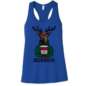 Brewdolph Funny Christmas Reindeer Holiday Coffee Great Gift Women's Racerback Tank