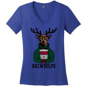 Brewdolph Funny Christmas Reindeer Holiday Coffee Great Gift Women's V-Neck T-Shirt