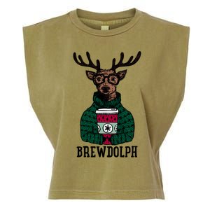 Brewdolph Funny Christmas Reindeer Holiday Coffee Great Gift Garment-Dyed Women's Muscle Tee