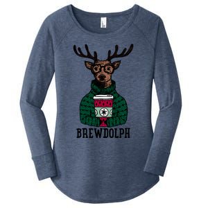 Brewdolph Funny Christmas Reindeer Holiday Coffee Great Gift Women's Perfect Tri Tunic Long Sleeve Shirt