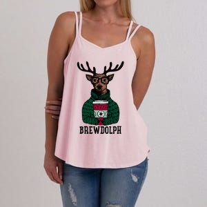 Brewdolph Funny Christmas Reindeer Holiday Coffee Great Gift Women's Strappy Tank