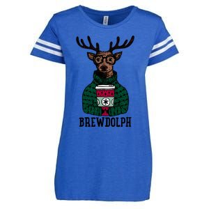 Brewdolph Funny Christmas Reindeer Holiday Coffee Great Gift Enza Ladies Jersey Football T-Shirt