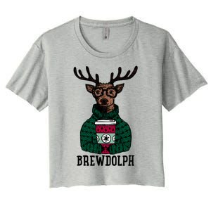 Brewdolph Funny Christmas Reindeer Holiday Coffee Great Gift Women's Crop Top Tee