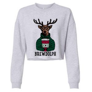 Brewdolph Funny Christmas Reindeer Holiday Coffee Great Gift Cropped Pullover Crew