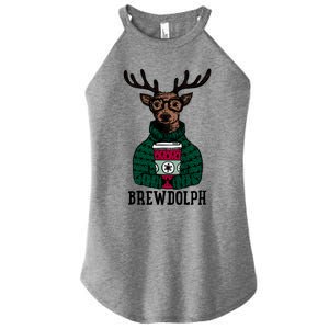 Brewdolph Funny Christmas Reindeer Holiday Coffee Great Gift Women's Perfect Tri Rocker Tank