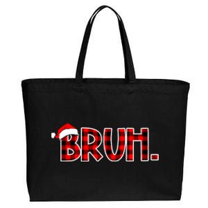 Bruh Funny Christmas Buffalo Plaid Xmas Pajamas Cotton Canvas Jumbo Tote