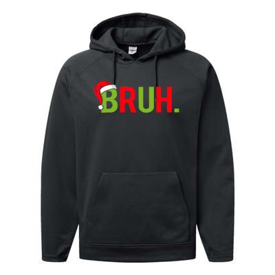 Bruh Funny Christmas Plaid Teen Xmas Pajamas Performance Fleece Hoodie