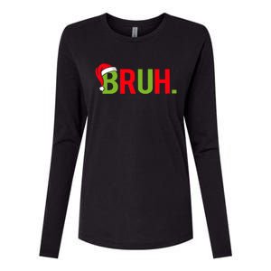 Bruh Funny Christmas Plaid Teen Xmas Pajamas Womens Cotton Relaxed Long Sleeve T-Shirt