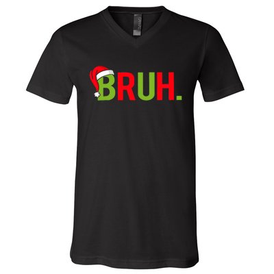 Bruh Funny Christmas Plaid Teen Xmas Pajamas V-Neck T-Shirt