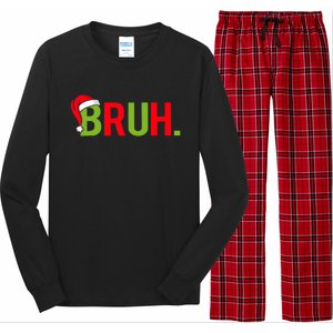 Bruh Funny Christmas Plaid Teen Xmas Pajamas Long Sleeve Pajama Set