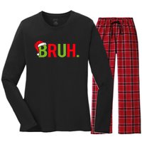 Bruh Funny Christmas Plaid Teen Xmas Pajamas Women's Long Sleeve Flannel Pajama Set 