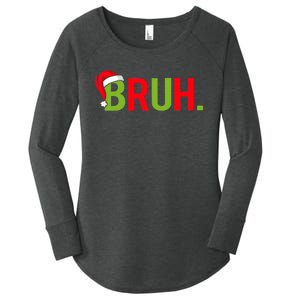 Bruh Funny Christmas Plaid Teen Xmas Pajamas Women's Perfect Tri Tunic Long Sleeve Shirt