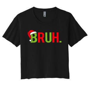 Bruh Funny Christmas Plaid Teen Xmas Pajamas Women's Crop Top Tee