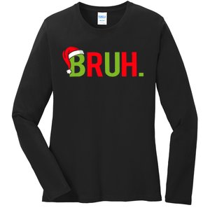 Bruh Funny Christmas Plaid Teen Xmas Pajamas Ladies Long Sleeve Shirt