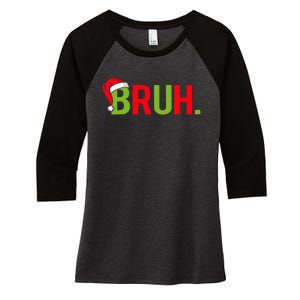 Bruh Funny Christmas Plaid Teen Xmas Pajamas Women's Tri-Blend 3/4-Sleeve Raglan Shirt