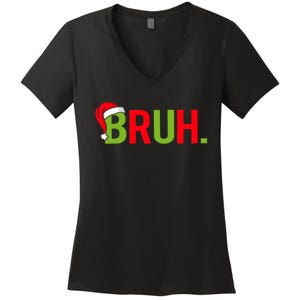 Bruh Funny Christmas Plaid Teen Xmas Pajamas Women's V-Neck T-Shirt