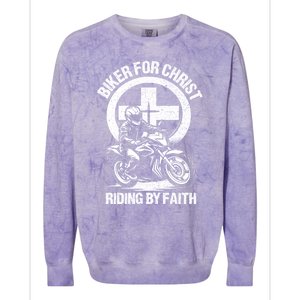 Biker For Christ Riding By Faith Gift Colorblast Crewneck Sweatshirt