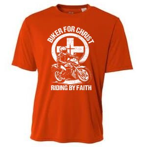 Biker For Christ Riding By Faith Gift Cooling Performance Crew T-Shirt