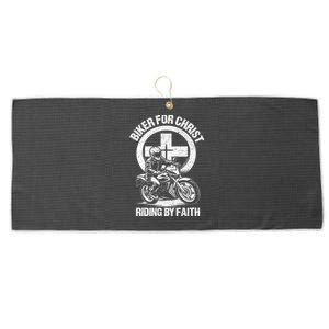 Biker For Christ Riding By Faith Gift Large Microfiber Waffle Golf Towel