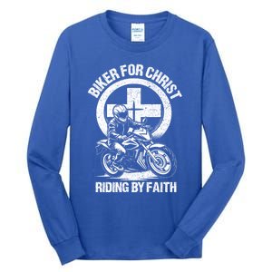 Biker For Christ Riding By Faith Gift Tall Long Sleeve T-Shirt