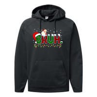 Bruh Funny Christmas Red Green Plaid Teens Xmas Pajamas Performance Fleece Hoodie