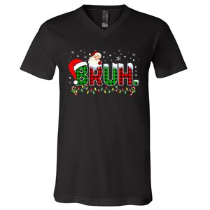 Bruh Funny Christmas Red Green Plaid Teens Xmas Pajamas V-Neck T-Shirt