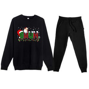 Bruh Funny Christmas Red Green Plaid Teens Xmas Pajamas Premium Crewneck Sweatsuit Set