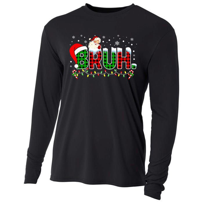 Bruh Funny Christmas Red Green Plaid Teens Xmas Pajamas Cooling Performance Long Sleeve Crew