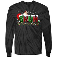 Bruh Funny Christmas Red Green Plaid Teens Xmas Pajamas Tie-Dye Long Sleeve Shirt