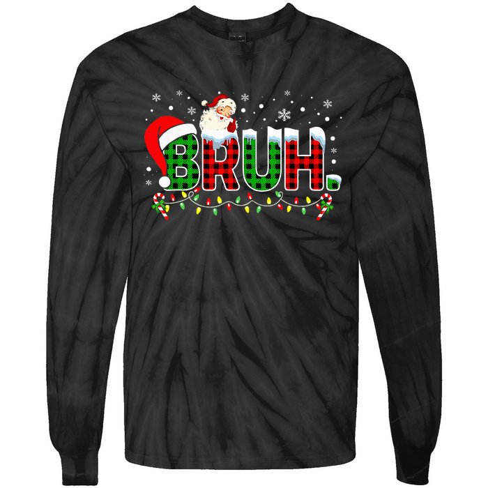 Bruh Funny Christmas Red Green Plaid Teens Xmas Pajamas Tie-Dye Long Sleeve Shirt