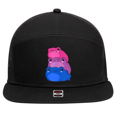 Bisexual Flag Color Frogs Subtle Bi Pride LGBTQ Aesthetic 7 Panel Mesh Trucker Snapback Hat