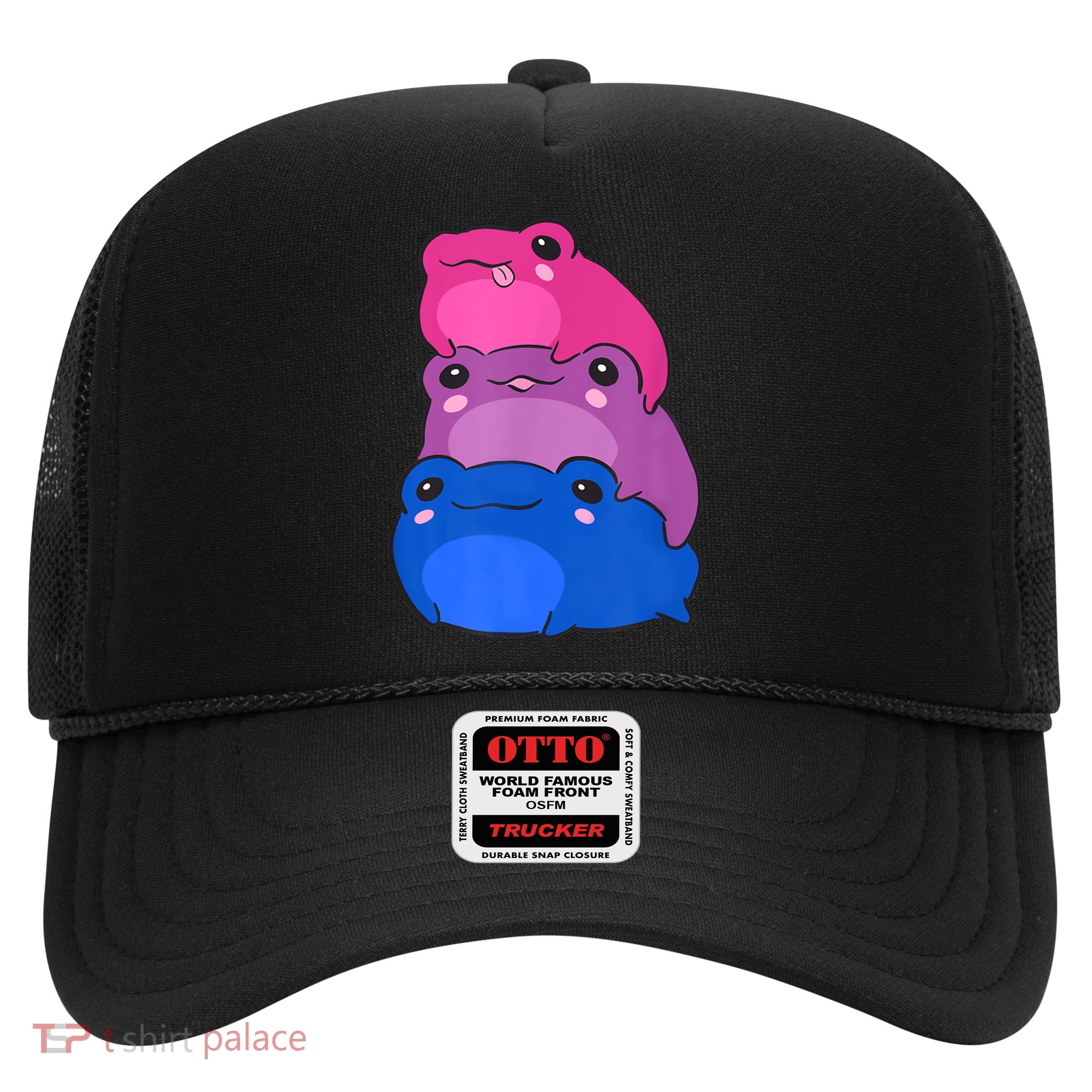 Bisexual Flag Color Frogs Subtle Bi Pride LGBTQ Aesthetic Trucker Hat