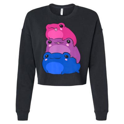 Bisexual Flag Color Frogs Subtle Bi Pride LGBTQ Aesthetic Cropped Pullover Crew