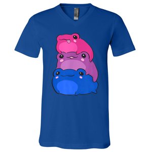 Bisexual Flag Color Frogs Subtle Bi Pride LGBTQ Aesthetic V-Neck T-Shirt