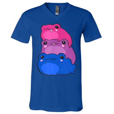 Bisexual Flag Color Frogs Subtle Bi Pride LGBTQ Aesthetic V-Neck T-Shirt