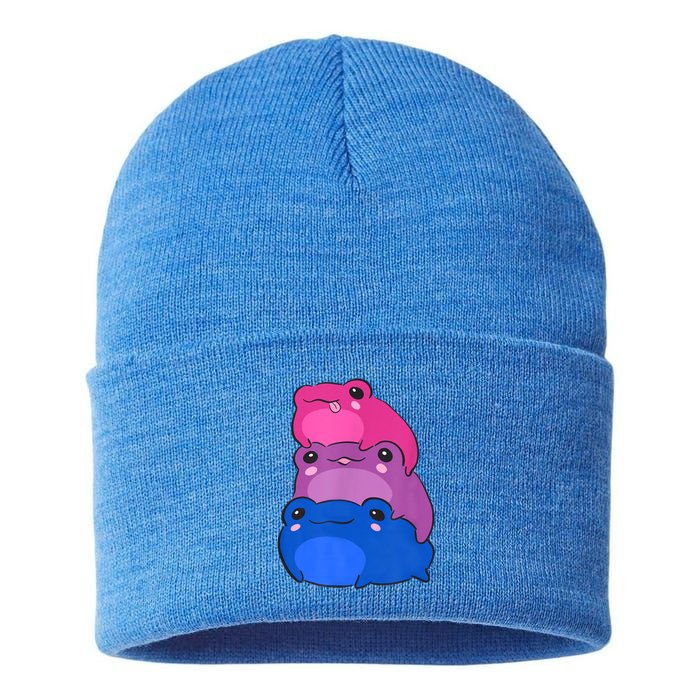 Bisexual Flag Color Frogs Subtle Bi Pride LGBTQ Aesthetic Sustainable Knit Beanie