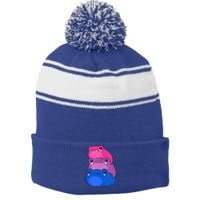 Bisexual Flag Color Frogs Subtle Bi Pride LGBTQ Aesthetic Stripe Pom Pom Beanie