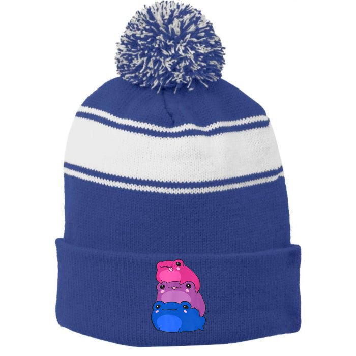 Bisexual Flag Color Frogs Subtle Bi Pride LGBTQ Aesthetic Stripe Pom Pom Beanie