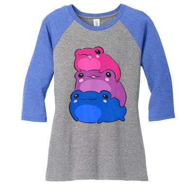 Bisexual Flag Color Frogs Subtle Bi Pride LGBTQ Aesthetic Women's Tri-Blend 3/4-Sleeve Raglan Shirt