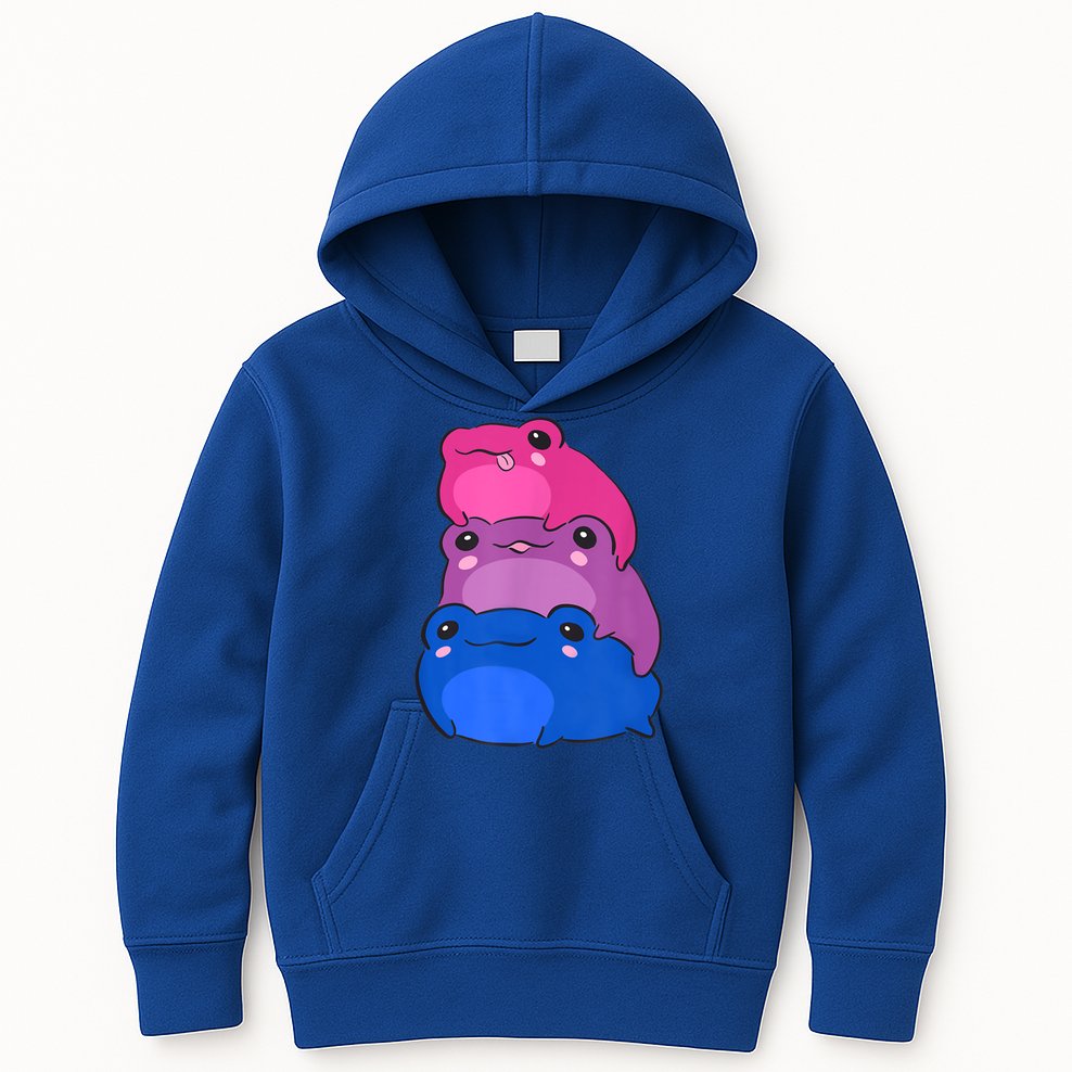 Bisexual Flag Color Frogs Subtle Bi Pride LGBTQ Aesthetic Kids Hoodie
